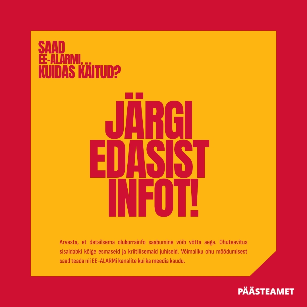 Oranžil punase laia äärega taustal on punane kiri: JÄRGI EDASIST INFOT!